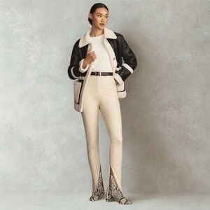 Avec Les Filles Cream Faux Leather Slit Leggings